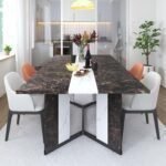 71In Large Rectangular Brown Dining Table for 4 5 6 7 8 People w/35 Marble-Color Wood