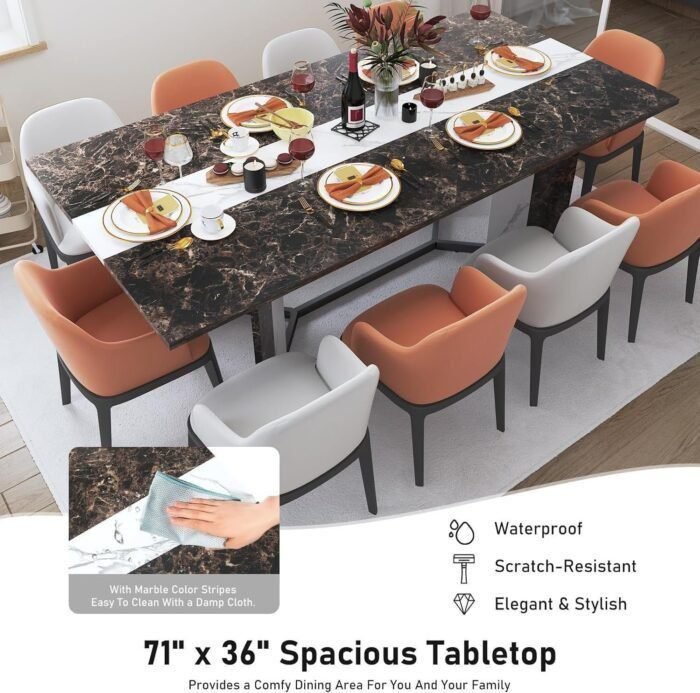 71In Large Rectangular Brown Dining Table for 4 5 6 7 8 People w/35 Marble-Color Wood