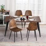 kitchen dining chairs and table 5-piece set, 63 rectangular brown dining room table with 4 kitchen chairs