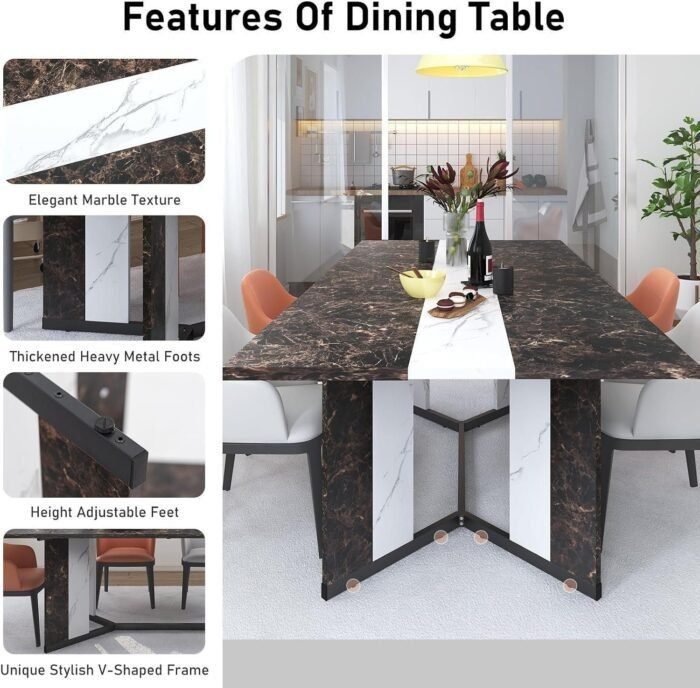 71In Large Rectangular Brown Dining Table for 4 5 6 7 8 People w/35 Marble-Color Wood