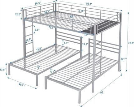 Metal Triple Bunk Bed, Full Over Twin & Twin Size Bunk Bed with Built-in Shelf and Ladder