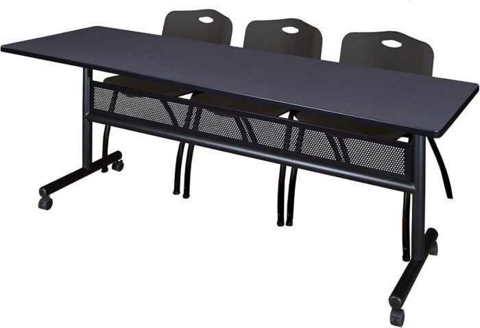 Regency Flip Top Mobile Training Table with Modesty and M Chair Set 84 x 24 inch Grey/Black