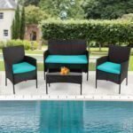 4 Pieces Conversation Set Modular Outdoor Furniture Set Water Resistant Patio Wicker Furniture Set with 3 Rattan Chairs