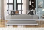 Twin Size Metal Frame Daybed with Pullout Trundle,Heavy Duty Steel Slat Support Sofa Bed for Guest