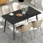 Dining Table, Black 55" Kitchen Table with Sintered Stone Marble Table Top and Metal Legs