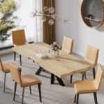 Extendable Dining Room Table for 6 8 10, Modern Rustic Kitchen Expanding Table, Wooden Long Large Dining Table