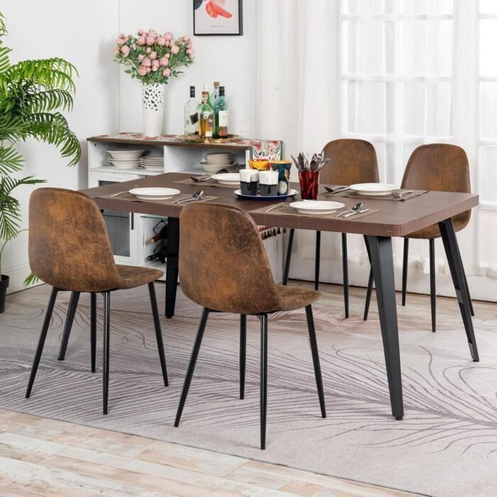 kitchen dining chairs and table 5-piece set, 63 rectangular brown dining room table with 4 kitchen chairs