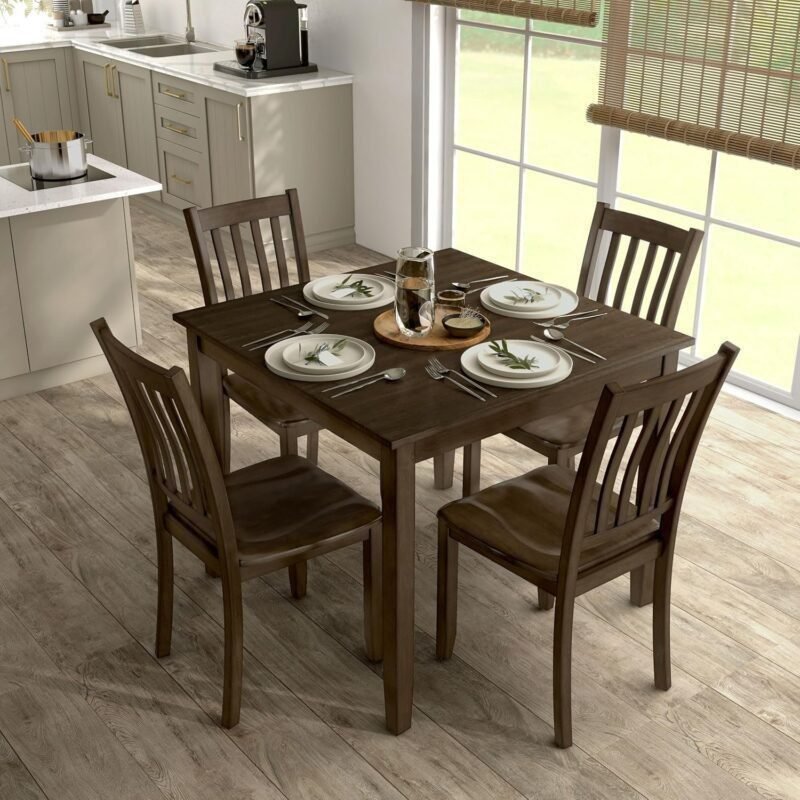 solid Wood 5 Piece Dining Table Set, Space Saving Furniture for Small Apartments