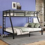 Twin XL Over Queen Bunk Beds with Ladder and Twin Length Guardrail，Twin XL Over Queen Bunk Bedframe for Adults