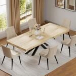 Extendable Dining Room Table for 6 8 10, Modern Rustic Kitchen Expanding Table, Wooden Long Large Dining Table