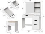 Vanity Desk with LED Lights Mirror & Power Outlet, 3 Lighting Colors Vanity Desk with 5 Drawers, Makeup Vanity Set and Cushioned Stool