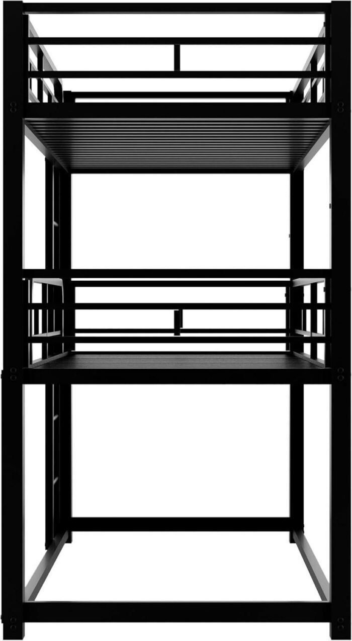 Heavy Duty Triple Bunk Bed Twin Over Twin Over Twin, 3 Bunk Bed with 2 Ladder and Guardrail