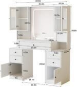 Vanity Desk with Mirror and Lights,White Makeup Vanity Table with Power Strip & LED Lighted Mirror