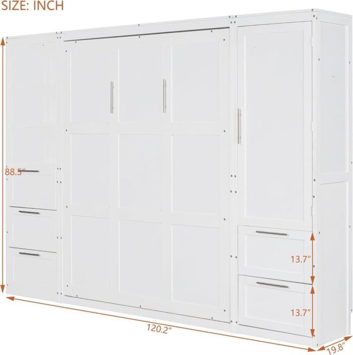 BIADNBZ Murphy Bed Queen Size Folded into Wall Cabinet, 5 Drawers and Storage Shelves