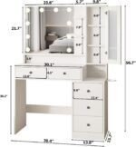 Makeup Vanity Desk with Mirror and Lights,Vanity Table with Power Strip and Lighted Mirror