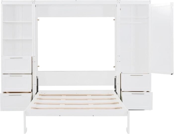 BIADNBZ Murphy Bed Queen Size Folded into Wall Cabinet, 5 Drawers and Storage Shelves