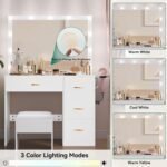 Vanity Desk Set with Large Lighted Mirror & Power Outlet, 3 Color Lighting Modes