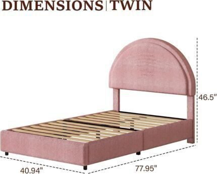 REVOMINCA Pink Twin Size Bed Frame, Boucle Upholstered Platform Bed Frame with Headboard, Modern Style