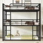 Heavy Duty Triple Bunk Bed Twin Over Twin Over Twin, 3 Bunk Bed with 2 Ladder and Guardrail