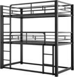 Heavy Duty Triple Bunk Bed Twin Over Twin Over Twin, 3 Bunk Bed with 2 Ladder and Guardrail