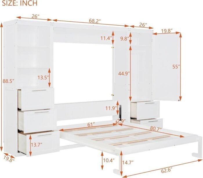 BIADNBZ Murphy Bed Queen Size Folded into Wall Cabinet, 5 Drawers and Storage Shelves