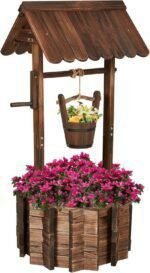 Wooden Wishing Well - Height Adjustable Hanging Bucket, Wishing Well Planter with Reinforced Rod