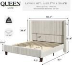 YUMPIE Queen Size Upholstered Platform Bed Frame, 50.8" Corduroy Bed Frame with Wingback Headboard Vertical Tufted