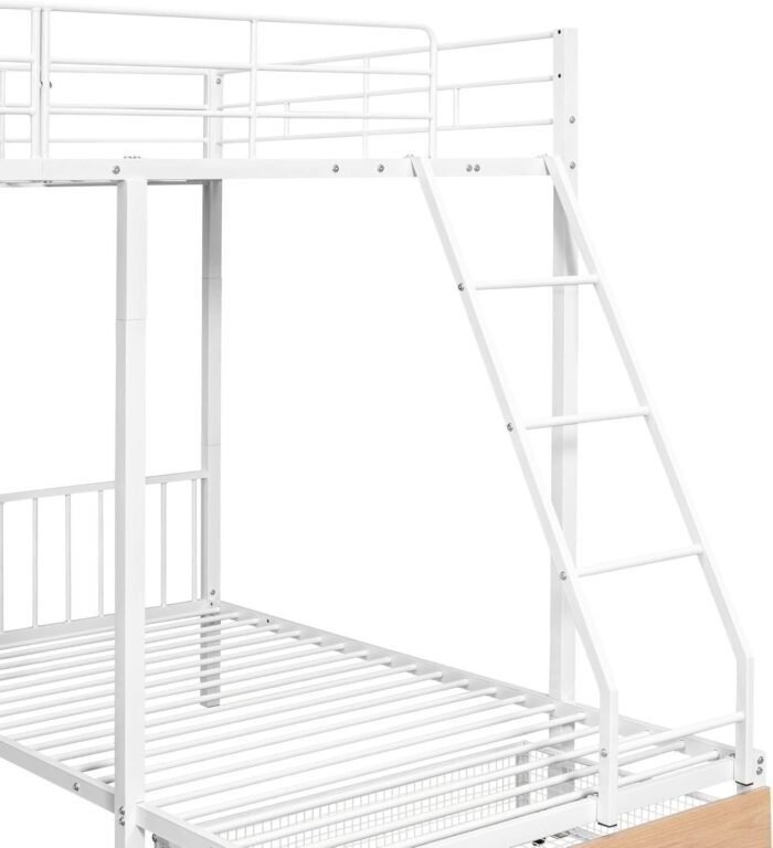 Ksportmf Full Over Twin & Twin Bunk Beds with Two Storage Drawers & Desk, Heavy Duty Metal Triple Bunk Bed