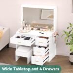 Vanity Desk Set with Large Lighted Mirror & Power Outlet, 3 Color Lighting Modes