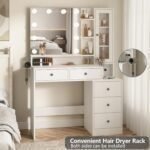 Makeup Vanity Desk with Mirror and Lights,Vanity Table with Power Strip and Lighted Mirror