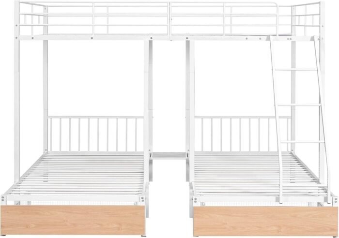 Ksportmf Full Over Twin & Twin Bunk Beds with Two Storage Drawers & Desk, Heavy Duty Metal Triple Bunk Bed