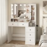 Makeup Vanity Desk with Mirror and Lights,Vanity Table with Power Strip and Lighted Mirror