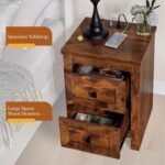 Nightstand Set of 2 with Charging Station, Rustic Bedside Table with Drawers Storage