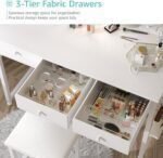 Makeup Vanity Desk with Mirror and Lights, 40 inch Make Up Vanity Desks with Fabric Drawers