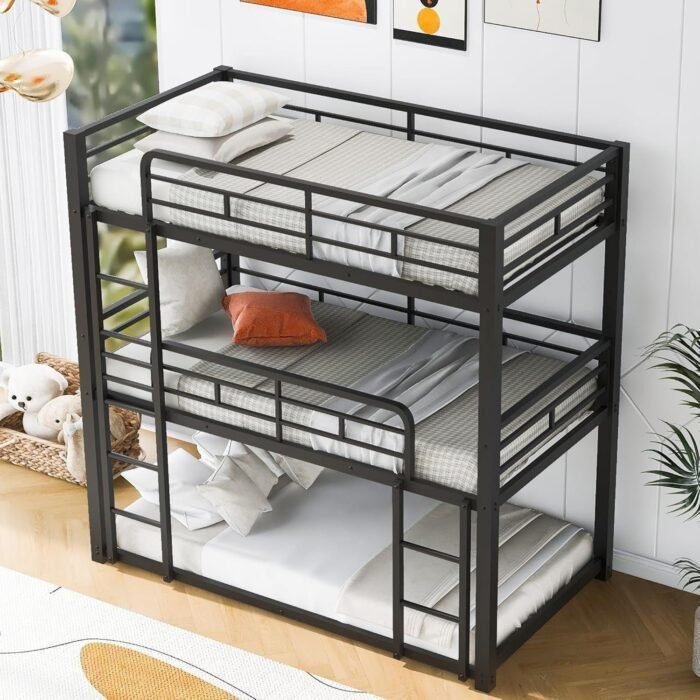 Metal Triple Bunk Beds,Bunk Beds Twin Over Twin Over Twin,Triple Bed for 3,Heavy Duty 3 Beds Bunk