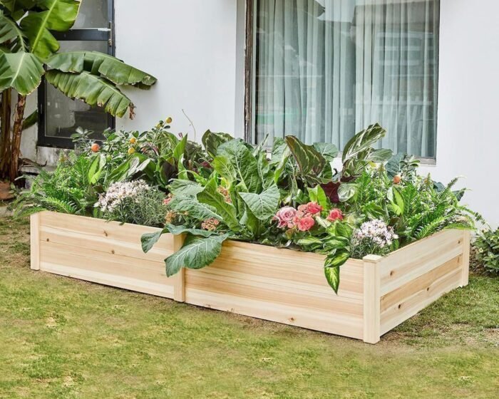 18 Inch Deep Wooden Raised Garden Planter 8x4FT Extra Large Raised Garden Bed Planter Box Garden Planters