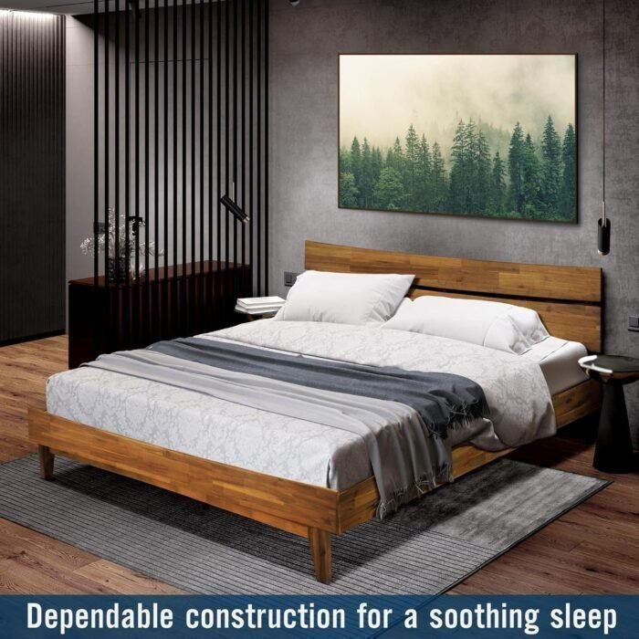 Acacia Aurora 800 lbs Capacity Queen Bed Frame and Headboard Solid Wood Platform Bed