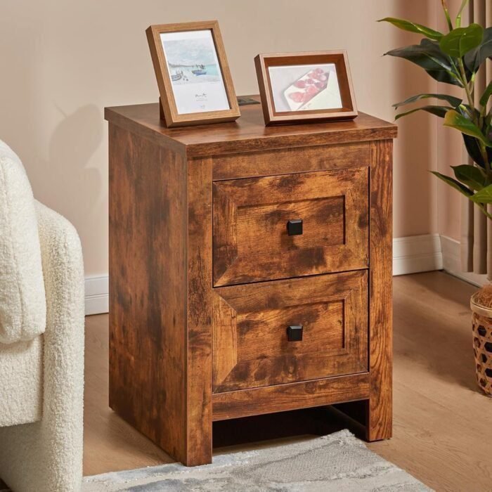 Nightstand Set of 2 with Charging Station, Rustic Bedside Table with Drawers Storage