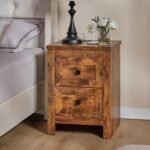 Nightstand Set of 2 with Charging Station, Rustic Bedside Table with Drawers Storage