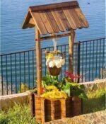 Wooden Wishing Well - Height Adjustable Hanging Bucket, Wishing Well Planter with Reinforced Rod