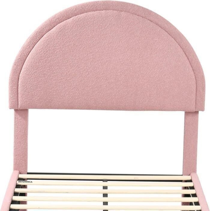 REVOMINCA Pink Twin Size Bed Frame, Boucle Upholstered Platform Bed Frame with Headboard, Modern Style