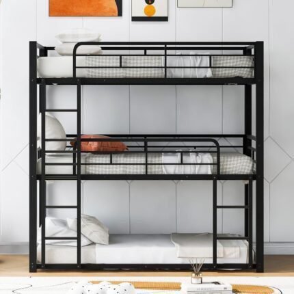 Metal Triple Bunk Beds,Bunk Beds Twin Over Twin Over Twin,Triple Bed for 3,Heavy Duty 3 Beds Bunk