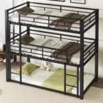 Heavy Duty Triple Bunk Bed Twin Over Twin Over Twin, 3 Bunk Bed with 2 Ladder and Guardrail