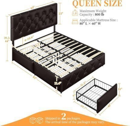 DHP Dakota King Upholstered Bed with Storage Drawers in Black Faux Leather