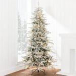 Lighted Aspen Christmas Tree, 4.5ft Flocked Artifical Noble Fir, Pre-Lit White &amp