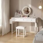 Makeup Vanity Desk with Mirror and Lights, 40 inch Make Up Vanity Desks with Fabric Drawers