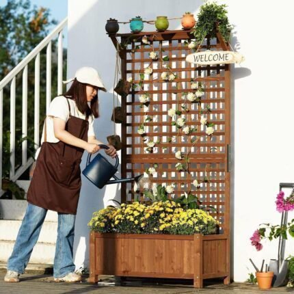 Wood Planter with Trellis Raised Bed with Trellis 36 Inch Extra Widen 72 Inch Height Privacy Screen Planter