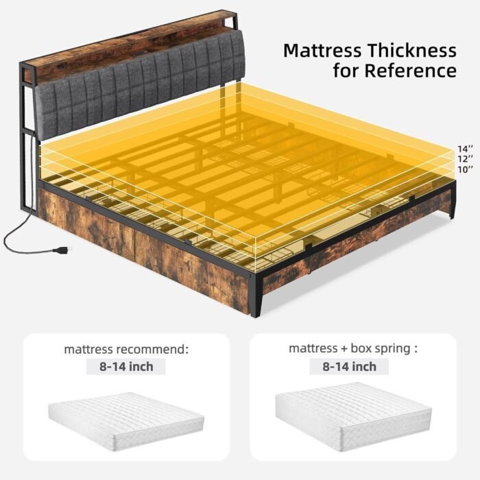 YITAHOME King Size Bed Frame, Upholstered Platform Bed Frame with 4 Drawers/Charging Station