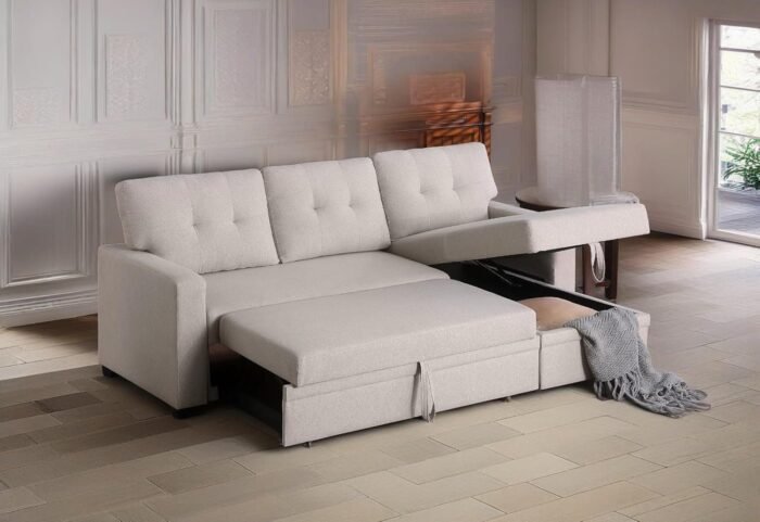 AYOUZ 82" L-Shape Sectional Sofa with Storage Chaise Pull-Out Bed