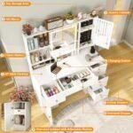 Makeup Vanity Desk with Sliding Lighted Mirror & Power Outlet, 45" Large Vanity with 5 Drawers